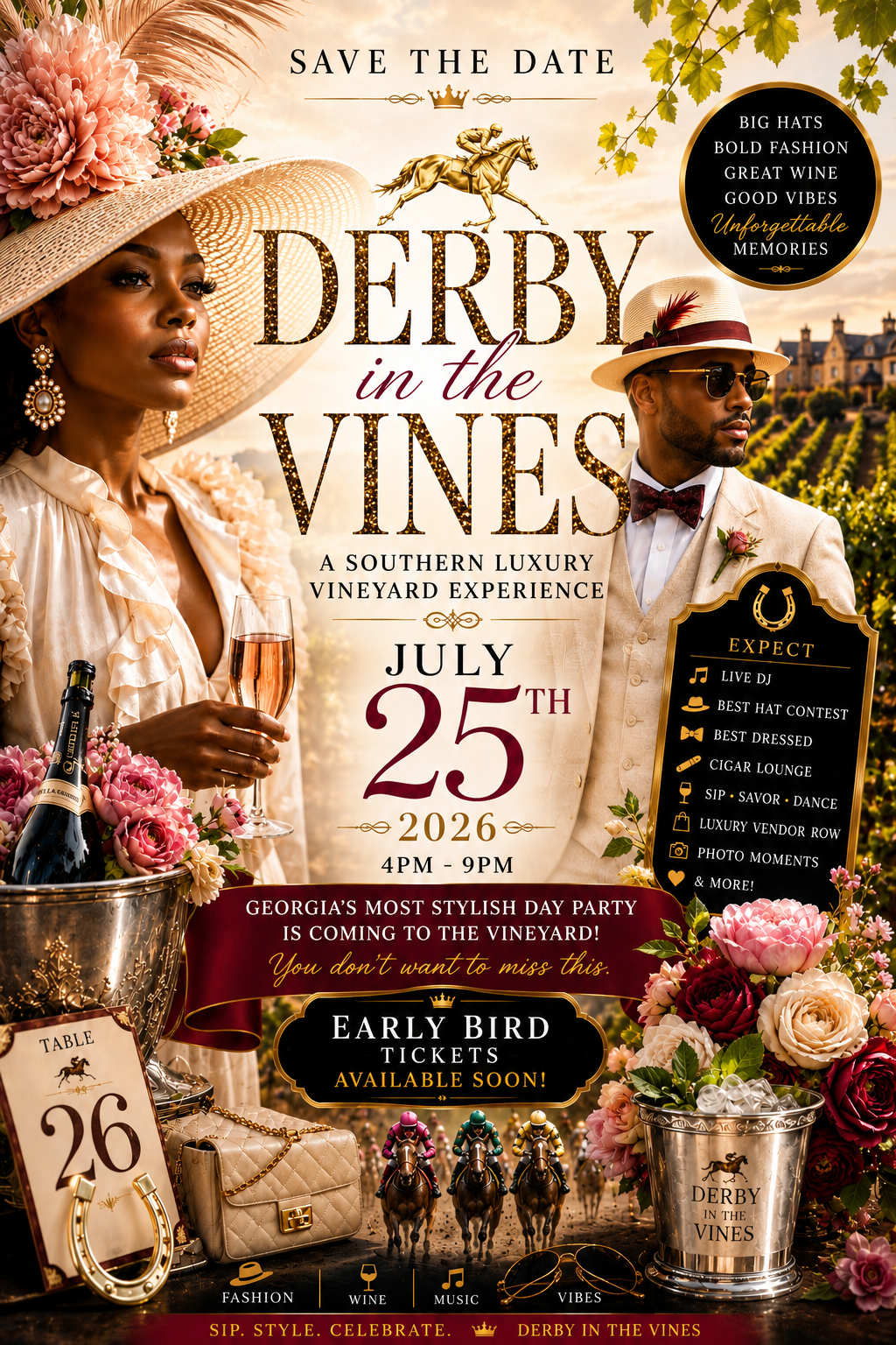 Derby In The Vines: A Southern Luxury Vineyard Experience-Early Bird Tickets (The Roberts Vineyard and Winery) Byron, Ga